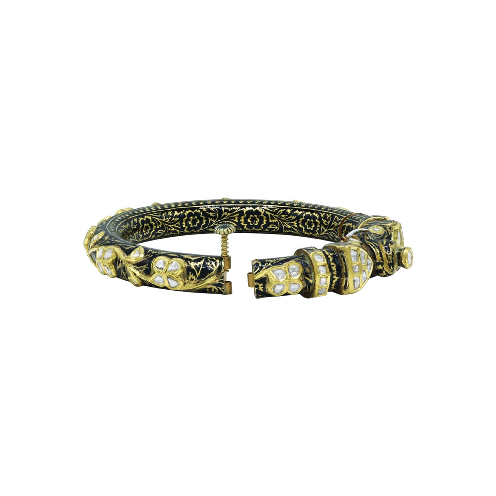 Polki Bangle with Black Enamel and Floral Patterns